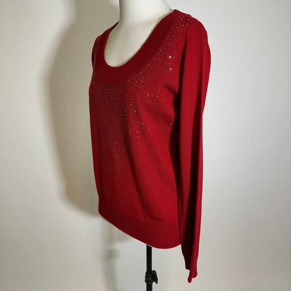 NWOT Calvin Klein Red Wool Blend Embellished Sparkle Sweater Womens Size Small S - Picture 4 of 9
